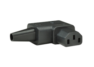 IEC 60320 C-13 RIGHT ANGLE CONNECTOR, 15 AMPERE-250 VOLT AND 10 AMPERE-250 VOLT, 2 POLE-3 WIRE GROUNDING (2P+E), TERMINALS ACCEPT 14 AWG (2.5 mm2) CONDUCTORS, 10 mm (0.394") DIA. CORDAGE, BLACK. 

<br><font color="yellow">Notes: </font> 
<br><font color="yellow">*</font> IEC 60320 plugs, connectors, power cords, outlet strips, sockets, inlets, plug adapters are listed below in related products. Scroll down to view.