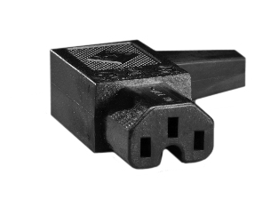 15A-250V IEC 60320 C-15 LEFT ANGLE CONNECTOR, (UL/CSA, VDE, SEV APPROVED), 2 POLE-3 WIRE GROUNDING (2P+E), MAX CORD RANGE = 0.276". BLACK. 

<br><font color="yellow">Notes: </font>
<br><font color="yellow">* </font> Terminals accept 18 AWG-16 AWG (1.5mm2) conductors.
<br><font color="yellow">*</font> Screw torque terminals = 0.5Nm, Housing = 0.3Nm.
<br><font color="yellow">*</font> Connects with C-16 power inlets.
