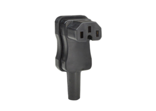 10A-250V IEC 60320 C-15 DOWN ANGLE CONNECTOR, (CEBEC, DEMKO, FI, KEMA, NEMKO, OVE, SEMKO, SEV, VDE) APPROVED, 2 POLE-3 WIRE GROUNDING (2P+E), TERMINALS ACCEPT 18 AWG-14 AWG CONDUCTORS, MAX DIA. CORD = 0.335", BLACK. 

<br><font color="yellow">Notes: </font> 
<br><font color="yellow">*</font> Connects with C-16 power inlets.
<br><font color="yellow">*</font> Power cords, plugs, connectors, power inlets, plug adapters listed below in related products. Scroll down to view.