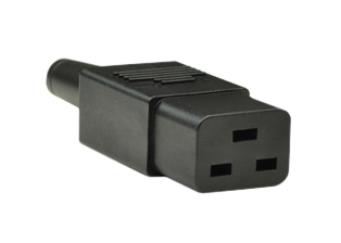 IEC 60320 C-19 CONNECTOR 21 AMPERE-250 VOLT UL/CSA, 16 AMPERE-250 VOLT VDE, IMPACT RESISTANT NYLON, 2 POLE-3 WIRE GROUNDING (2P+E), TERMINALS ACCEPT 14 AWG (2.1mm) OR 12 AWG (4.0 mm) CONDUCTORS, 8-10 mm (0.315-0.394") DIA. CORDAGE, BLACK. 

<br><font color="yellow">Notes: </font> 
<br><font color="yellow">*</font>  IEC 60320 plugs, connectors, power cords, outlet strips, sockets, inlets, plug adapters are listed below in related products. Scroll down to view.