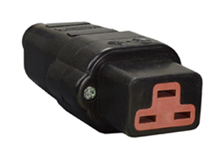 IEC 60320 C-19 RUBBER CONNECTOR 16 AMPERE-250 VOLT (VDE) IMPACT RESISTANT, 2 POLE-3 WIRE GROUNDING, TERMINALS ACCEPT 14 AWG (2.5 mm) CONDUCTORS, ACCEPTS 0.354-0.433" DIA. CORD, BLACK.