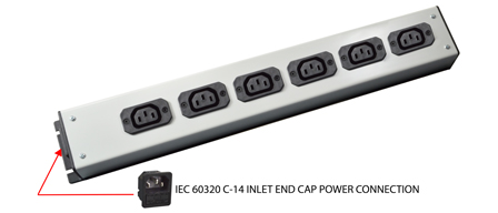 IEC 60320 C13, C14 10 AMPERE-250 VOLT 6 OUTLET PDU POWER STRIP, 2 POLE-3 WIRE GROUNDING (2P+E), <BR><font color="yellow">C14 FUSED POWER INLET IN END CAP</font>, BLACK/GRAY.

<br><font color="yellow">Notes: </font> 
<br><font color="yellow">*</font> Fused C14 power inlet accepts C13, C15 detachable power cords and rewireable C13, C15 connectors.
<br><font color="yellow">*</font> Complete range of IEC60320 C13 and C19 Power Strips. <a href="https://www.internationalconfig.com/iec-60320-power-strips-multiple-outlet-pdu-power-distribution-units.asp" style="text-decoration: none">C13 and C19 Power Strips Link</a>
<br><font color="yellow">*</font> IEC 60320 C13 C14 PDU outlet strips, detachable power cords, "Y" splitter cords, C14 plugs, C13, C15 connectors, inlets, outlets, sockets, receptacles, plug adapters are listed below in related products. Scroll down to view.
 