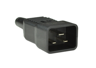 IEC 60320 C-20 PLUG, 20 AMPERE-250 VOLT (UL,CSA), 16 AMPERE-250 VOLT (VDE, CCC, ENEC 10), IMPACT RESISTANT NYLON, 2 POLE-3 WIRE GROUNDING (2P+E), TERMINALS ACCEPT 14 AWG (2.1mm)-12 AWG (4.0 mm) CONDUCTORS, 8-10 mm (0.315-0.394") DIA. CORD.  BLACK. 

<br><font color="yellow">Notes: </font> 
<br><font color="yellow">*</font>  IEC 60320 plugs, connectors, power cords, outlet strips, sockets, inlets, plug adapters are listed below in related products. Scroll down to view.
