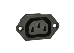 IEC 60320 C-13 POWER OUTLET, 15/10 AMPERE-250 VOLT, 6.3 x 0.8 mm (0.250" x 0.032") QUICK CONNECT Q.D. TERMINALS, 2 POLE-3 WIRE GROUNDING (2P+E), BLACK. 

<br><font color="yellow">Notes: </font> 
<br><font color="yellow">*</font> Operating temp. = -25C to +70C.
<br><font color="yellow">*</font> Material = Polyamide 6.6, UL 94V-0
<br><font color="yellow">*</font> Mounting screw torque = 0.5Nm.
<br><font color="yellow">*</font> IEC 60320 plugs, connectors, power cords, outlet strips, sockets, inlets, plug adapters are listed below in related products. Scroll down to view.

