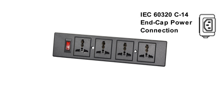 UNIVERSAL INTERNATIONAL, EUROPEAN MULTI-CONFIGURATION 4 OUTLET, 10 AMPERE-250 VOLT PDU POWER STRIP, 50/60Hz, C-14 POWER INLET, ILLUMINATED ON/OFF CIRCUIT BREAKER, 2 POLE-3 WIRE GROUNDING [2P+E]. BLACK.

<br><font color="yellow">Notes: </font> 
<br><font color="yellow">*</font> C-14 power inlet accepts all IEC 60320 C-13, C-15 power cords, connectors.
<br><font color="yellow">*</font> Universal outlets accept European, Germany, France, Belgium, UK, British, Italy, Denmark, Swiss, Australia, China, Japan, Argentina, South America, Asia, Thailand, South Africa, India and American NEMA 1-15P, 5-15P, 5-20P, 6-15P, 6-20P plugs. Use #74900-SGA socket adapter to provide ground [Earth] connection when European CEE 7/4, CEE 7/7 Schuko plugs are used with #58204-C14 outlets.
<br><font color="yellow">*</font> For PDU horizontal rack mount applications. Use #52019, #52019-BLK mounting plates.
<br><font color="yellow">*</font> For South Africa 16A-250V SANS 164-2 plug type N and India 5/6A-250V IA6A3 BS 546 plug type D applications use #58206-C14, 58206-C14-USB, 58206 power strips.
<br><font color="yellow">*</font> For South Africa 16A-250V SANS 164-1, India 16A-250V IA16A3 BS 546 plug type M applications use #58210, 58205-C14, 58205 power strips.
<br><font color="yellow">*</font> Complete range of Universal Multi Configuration Power Strips. <a href="https://www.internationalconfig.com/multi-configuration-universal-power-strips-multiple-outlet-pdu-power-distribution-units.asp" style="text-decoration: none">Universal Power Strips Link</a>
<br><font color="yellow">*</font> Power cords, plugs, outlets, connectors are listed below in related products. Scroll down to view.


 