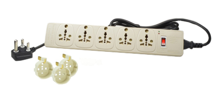 SOUTH AFRICA, UNIVERSAL MULTI-CONFIGURATION 13 AMPERE-250 VOLT PDU POWER STRIP, 5 OUTLETS, 50/60Hz, C-14 POWER INLET, SURGE PROTECTION, ILLUMINATED ON/OFF CIRCUIT BREAKER, 2 POLE-3 WIRE GROUNDING [2P+E], POWER CORD 2.5 METERS [8FT-2IN] LONG, <font color="YELLOW"> WITH SOUTH AFRICA 16A-250V TYPE M SANS 164-1 BS 546 PLUG. </font> IVORY.


<br><font color="yellow">Notes: </font> 
<br><font color="yellow">*</font> <font color="yellow"> Outlets accept South Africa Type D 5A/6A-250V plugs, South Africa Type M 16A-250V plugs. </font> 

<br><font color="yellow">*</font> Outlets also accept European, UK, Italy, Denmark, Swiss, Australia, India, South Africa, China, Japan, Brazil, Argentina, American, South America, Israel, Asia, Thailand plugs.

<br><font color="yellow">*</font> Mating South Africa, International plug configurations are listed on the Dimensional Data Sheet.

<br><font color="yellow">*</font> Three #74900-SGA socket adapters included. Adapters provide ground [Earth Connection] when European CEE 7/4, CEE 7/7 Schuko plugs are used with # 58210 power strip.

<br><font color="yellow">*</font> PDU horizontal rack mount applications. Use #52019, #52019-BLK mounting plates.
<br><font color="yellow">*</font> Complete range of Universal Multi Configuration Power Strips. <a href="https://www.internationalconfig.com/multi-configuration-universal-power-strips-multiple-outlet-pdu-power-distribution-units.asp" style="text-decoration: none">Universal Power Strips Link</a>