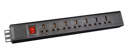 UNIVERSAL MULTI-CONFIGURATION 10 AMPERE 250 VOLT 7 OUTLET PDU POWER STRIP, 19" VERTICAL RACK / SURFACE MOUNT, (1.5U), ILLUMINATED D.P. SWITCH, IEC 60320 C-14 POWER INLET <font color="yellow">(ON BACK SIDE OF STRIP)</font>, METAL ENCLOSURE, 2 POLE-3 WIRE GROUNDING (2P+E). BLACK.

<br><font color="yellow">Notes: </font> 
<br><font color="yellow">*</font> Operating Temp. = -10C to +60C.
<br><font color="yellow">*</font> Storage Temp. = -25C to +65C.
<br><font color="yellow">*</font> Plug adapter #30140-A available. Provides "Earth" grounding connection (2P+E) for CEE 7/7, CEE 7/4 European Schuko, French plugs used with universal power strips.
<br><font color="yellow">*</font> C-14 inlet accepts all C-13, C-15 power cords, connectors.
<br><font color="yellow">*</font> View Dimensional Data Sheet for mating International, European, Thailand, China, American Plugs.
<br><font color="yellow">*</font> Mounting brackets reversible for horizontal mount applications.
<br><font color="yellow">*</font> Complete range of Universal Multi Configuration Power Strips. <a href="https://www.internationalconfig.com/multi-configuration-universal-power-strips-multiple-outlet-pdu-power-distribution-units.asp" style="text-decoration: none">Universal Power Strips Link</a>
<br><font color="yellow">*</font> Mating power cords listed below in related products. Scroll down to view.

