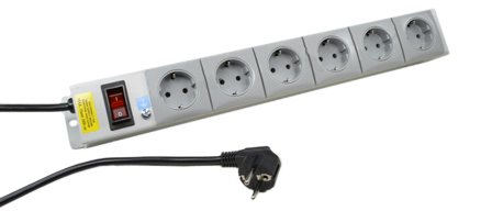 EUROPEAN GERMAN SCHUKO 16 AMPERE-250 VOLT CEE 7/3 (EU1-16R) 6 OUTLET PDU POWER STRIP, ILLUMINATED 15 AMP. DOUBLE POLE CIRCUIT BREAKER, "19 IN." VERTICAL RACK OR SURFACE MOUNT, METAL ENCLOSURE, 2 POLE-3 WIRE GROUNDING (2P+E), 2.0 METERS (6FT-7IN) CORD W/ CEE 7/7 (EU1-16P) PLUG. GRAY.

<br><font color="yellow">Notes: </font> 
<br><font color="yellow">*</font> Operating temp. = 0�C to +60�C.
<br><font color="yellow">*</font> Storage temp. = -10�C to +70�C.
<br><font color="yellow">*</font> European German Schuko power cords, plugs, outlets, sockets, connectors, outlet strips, GFCI (RCD) sockets listed below in related products. Scroll down to view.

 