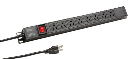 AMERICA, CANADA NEMA 15 AMPERE-110 VOLT TYPE B NEMA 5-15R 8 OUTLET PDU POWER STRIP, ILLUMINATED DOUBLE POLE SWITCH, METAL ENCLOSURE, (1U) 19" VERTICAL RACK MOUNT OR SURFACE MOUNT, 2 POLE-3 WIRE GROUNDING (2P+E), 14/3 AWG, 3.0 METER (9FT-10IN) CORD. BLACK. 

<br><font color="yellow">Notes: </font> 
<br><font color="yellow">*</font> Operating temp. = -10C to +60C.
<br><font color="yellow">*</font> Storage temp. = -25C to +65C.
<br><font color="yellow">*</font> </font>  <font color="YELLOW"> Locking versions that prevent accidental disconnect are #56506-LK (6 outlets), #56510-LK (10 outlets).</font>
<br><font color="yellow">*</font> Mating plugs, outlets, power cords, connectors, outlet strips, GFCI outlets, receptacles listed below in related products. Scroll down to view.
