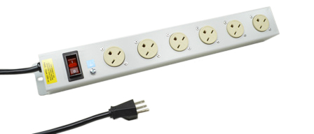 AMERICA, CANADA NEMA 15 AMPERE-250 VOLT NEMA 6-15R 6 OUTLET PDU POWER STRIP, ILLUMINATED 15 AMP. DOUBLE POLE CIRCUIT BREAKER, METAL ENCLOSURE, "19" IN. VERTICAL RACK/SURFACE MOUNTING, 2 POLE-3 WIRE GROUNDING (2P+E), 2.0 METER (6FT-7IN) CORD. GRAY.

<br><font color="yellow">Notes: </font> 
<br><font color="yellow">*</font> Operating temp. = 0C to +60C.
<br><font color="yellow">*</font> Storage temp. = -10C to +70C.
<br><font color="yellow">*</font> America, Canada Nema plugs, outlets, power cords, connectors, outlet strips, GFCI outlets, receptacles listed below in related products. Scroll down to view.