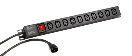 IEC 60320 C-13, C-14 10 AMPERE-250 VOLT 10 OUTLET PDU POWER STRIP, "19" IN. VERTICAL RACK MOUNT /  SURFACE MOUNT, (1U) METAL ENCLOSURE, ILLUMINATED DOUBLE POLE SWITCH, 2 POLE-3 WIRE GROUNDING (2P+E), 3.0 METER (9FT-10IN) CORD, IEC 60320 C-14 PLUG. BLACK. 

<br><font color="yellow">Notes: </font> 
<br><font color="yellow">*</font> Operating temp. = 0�C to +60�C.
<br><font color="yellow">*</font> Storage temp. = -25�C to +65�C.
<br><font color="yellow">*</font> IEC 60320 C13 C14 power cords, plugs, outlets, connectors, outlet strips, sockets, inlets listed below in related products. Scroll down to view.

 