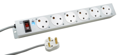 SOUTH AFRICA 15 AMPERE-250 VOLT 6 OUTLET PDU POWER STRIP, TYPE M SOCKETS, SANS 164-1, BS 546, (UK2-15R), SHUTTERED CONTACTS, METAL ENCLOSURE, "19 IN." SURFACE / RACK MOUNT, ILLUMINATED 15 AMP. DOUBLE POLE CIRCUIT BREAKER, 2 POLE-3 WIRE GROUNDING (2P+E), 
<br><font color="yellow">2.0 METER (6FT-7IN) CORD.</font
> 
<br><font color="yellow">Notes: </font> 
<br><font color="yellow">*</font> Operating temp. = 0C to +60C.
<br><font color="yellow">*</font> Storage temp. = -10C to +70C.
<br><font color="yellow">*</font> South Africa plugs, outlets, power cords, connectors, outlet strips, GFCI sockets listed below in related products. Scroll down to view.

  