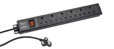 SOUTH AFRICA 15 AMPERE-250 VOLT 6 OUTLET PDU POWER STRIP, TYPE M SOCKETS, SANS 164-1, BS 546, (UK2-15R), SHUTTERED CONTACTS, ILLUMINATED ON/OFF D.P. SWITCH, "19 IN." VERTICAL RACK / SURFACE MOUNT, (1.5U) METAL ENCLOSURE, 2 POLE-3 WIRE GROUNDING (2P+E). BLACK. 

<br><font color="yellow">3.0 METER (9FT-10IN) CORD.</font> 
<br><font color="yellow">Notes: </font> 
<br><font color="yellow">*</font> Operating temp. = 0�C to +60�C.
<br><font color="yellow">*</font> Storage temp. = -25�C to +65�C.
<br><font color="yellow">*</font> South Africa plugs, outlets, power cords, connectors, outlet strips, GFCI plugs/connectors listed below in related products. Scroll down to view.


 