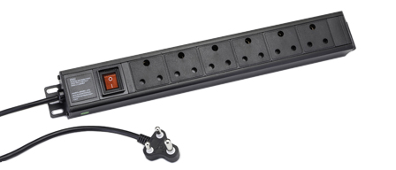 SOUTH AFRICA 15 AMPERE-250 VOLT 6 OUTLET PDU POWER STRIP, TYPE M SOCKETS, SANS 164-1, BS 546, (UK2-15R), SHUTTERED CONTACTS, ILLUMINATED ON/OFF D.P. SWITCH, "19 IN." VERTICAL RACK / SURFACE MOUNT, (1.5U) METAL ENCLOSURE, 2 POLE-3 WIRE GROUNDING (2P+E). BLACK. 

<br><font color="yellow">3.0 METER (9FT-10IN) CORD.</font> 
<br><font color="yellow">Notes: </font> 
<br><font color="yellow">*</font> Operating temp. = 0C to +60C.
<br><font color="yellow">*</font> Storage temp. = -25C to +65C.
<br><font color="yellow">*</font> South Africa plugs, outlets, power cords, connectors, outlet strips, GFCI plugs/connectors listed below in related products. Scroll down to view.


 