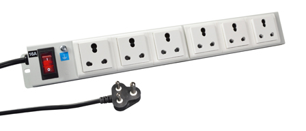SOUTH AFRICA PDU POWER STRIP, 6 COMBINATION <font color="yellow">TYPE M, 15A-250V </font> (UK2-15R), <font color="yellow">TYPE D 5A-250V </font> (UK3-5R), SHUTTERED CONTACTS, METAL ENCLOSURE, 19" VERTICAL RACK / SURFACE MOUNT, ILLUMINATED 15 AMP. DOUBLE POLE CIRCUIT BREAKER, 2 POLE-3 WIRE GROUNDING, (2P+E),2.0 METER (6FT-7IN) CORD <font color="yellow">15A-250V TYPE M POWER PLUG</font>. GRAY.

<BR> <font color="yellow"> Notes:</font>
<BR><font color="yellow">*</font> Outlets accept <font color="yellow">15A-250V Type M, 5A-250V Type D plugs.  
</font>
<BR><font color="yellow">*</font> Operating temp. = 0C to +60C.
<BR><font color="yellow">*</font> Storage temp. = -10C to +70C.
<BR><font color="yellow">*</font> Power cords, plugs, outlets, GFCI/RCD sockets, plug adapters listed below. Scroll down to view.
