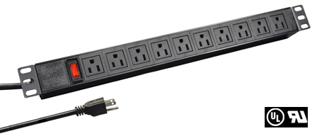 AMERICAN, CANADA NEMA 15 AMPERE-125 VOLT, TYPE B NEMA 5-15R 19" HORIZONTAL RACK MOUNT (1U) 10 OUTLET PDU POWER STRIP, 15 AMP CIRCUIT BREAKER, ILLUMINATED ON/OFF CIRCUIT BREAKER, METAL ENCLOSURE, 2 POLE-3 WIRE GROUNDING (2P+E), 14/3 AWG, NEMA 5-15P PLUG, 3.0 METER (9FT-10IN) CORD, BLACK.

<br><font color="yellow">Notes: </font> 
<br><font color="yellow">*</font> Operating temp. = -10C to +45C.
<br><font color="yellow">*</font> Storage temp. = -20C to +55C.