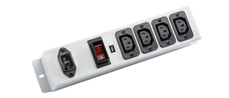 IEC 60320 C-13, C-14 PDU POWER STRIP, 4 OUTLETS, 10 AMPERE-230 VOLT, VERTICAL RACK / SURFACE MOUNT, METAL ENCLOSURE, SHUTTERED CONTACTS, ILLUMINATED 10 AMP. DOUBLE POLE CIRCUIT BREAKER, 2 POLE-3 WIRE GROUNDING (2P+E), IEC 60320 C-14 POWER INLET. GRAY.

<br><font color="yellow">Notes: </font> 
<br><font color="yellow">*</font> Operating temp. = 0C to +60C.
<br><font color="yellow">*</font> Storage temp. = -10C to +70C.
<br><font color="yellow">*</font> C14 power inlet accepts power cords with IEC 60320, C13, C15 type connectors.
<br><font color="yellow">*</font> IEC 60320 C13, C14 plugs, outlets, power cords, connectors, outlet strips are listed below in related products. Scroll down to view.


 