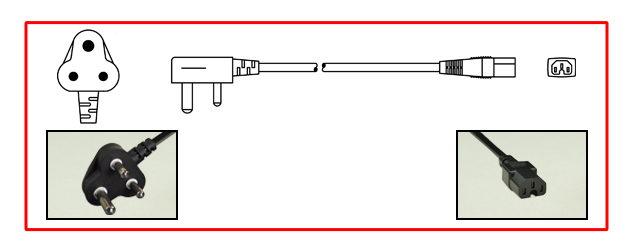 INDIA 10 AMPERE-250 VOLT POWER CORD, IS 1293:2019 <font color="yellow"> TYPE M </font> [IN1-16P] PLUG, IEC 60320 C-15 CONNECTOR, 2 POLE-3 WIRE GROUNDING [2P+E], 2.5 METERS [8FT-2IN] [98"] LONG. BLACK.
<br><font color="yellow">Length: 2.5 METERS [8FT-2IN]</font>

<br><font color="yellow">Notes: </font> 
<br><font color="yellow">*</font> ISI mark, BIS approved.
<br><font color="yellow">*</font> Cordage IS 694 type YY (PVC), Conductors: Black, Red, Green / Yellow.
<br><font color="yellow">*</font> Temp. rating = -15C to +70C.
<br><font color="yellow">*</font> Power cords, plugs, outlets, GFCI/RCD sockets, power strips, plug adapters listed below. Scroll down to view.