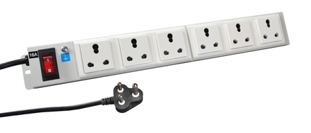 INDIA PDU POWER STRIP, 6 COMBINATION <font color="yellow">TYPE M, 16A-250V </font> (IN1-16R ), <font color="yellow">TYPE D 6A-250V </font> (IN2-6R) IS 1293:2005 OUTLETS, SHUTTERED CONTACTS, METAL ENCLOSURE, 19" VERTICAL RACK / SURFACE MOUNT, ILLUMINATED 16 AMP. DOUBLE POLE CIRCUIT BREAKER, 2 POLE-3 WIRE GROUNDING, (2P+E),2.0 METER (6FT-7IN) CORD <font color="yellow">16A-250V TYPE M POWER PLUG</font>. GRAY.

<BR> <font color="yellow"> Notes:</font>
<BR><font color="yellow">*</font> ISI mark, BIS approved outlets. Outlets factory tested @ 25A-250V.
<BR><font color="yellow">*</font> Outlets accept <font color="yellow">16A-250V Type M, 5A/6A-250V Type D plugs.  
</font>
<BR><font color="yellow">*</font> Operating temp. = 0C to +60C.
<BR><font color="yellow">*</font> Storage temp. = -10C to +70C.
<BR><font color="yellow">*</font> Power cords, plugs, outlets, GFCI/RCD sockets, plug adapters listed below. Scroll down to view.

 
 