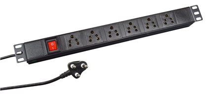 INDIA PDU POWER STRIP, 6 AMPERE-250 VOLT, 6 OUTLETS <font color="yellow"> (TYPE D RATED 6A-250V) </font> (IN2-6R) IS 1293:2005, METAL ENCLOSURE, 19" HORIZONTAL RACK MOUNT, ILLUMINATED DOUBLE POLE SWITCH, 2 Pole-3 WIRE GROUNDING (2P+E), 3.0 METER (9FT-10IN) CORD, <font color="yellow"> 16A-250V TYPE M PLUG</font>. BLACK.

<BR> <font color="yellow"> Notes:</font>
<BR><font color="yellow">*</font> Outlets Accept India <font color="yellow"> (3A-250V & 6A-250V) TYPE D Plugs Only.</font>

<BR><font color="yellow">*</font> Power Cord Plug,<font color="yellow">16A-250V Type M Plug.</font>
</font>

<BR><font color="yellow">*</font> Operating temp. = -10C to +60C.
<BR><font color="yellow">*</font> Storage temp. = -10C to +70C.
<BR><font color="yellow">*</font> Power cords, plugs, outlets, GFCI/RCD sockets, plug adapters listed below. Scroll down to view.