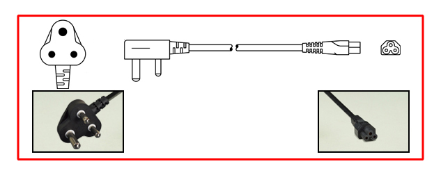 INDIA 2.5 AMPERE-250 VOLT POWER CORD, IS 1293:2019 <font color="yellow"> TYPE M </font> (IN1-16P) PLUG, IEC 60320 C-5 CONNECTOR, 2 POLE-3 WIRE GROUNDING (2P+E), 1.8 METERS (6 FEET) (72") LONG. BLACK.
<br><font color="yellow">Length: 1.8 METERS (6 FEET)</font>

<br><font color="yellow">Notes: </font> 
<br><font color="yellow">*</font> ISI mark, BIS approved.
<br><font color="yellow">*</font> IS 694 type YY (PVC), Conductors: Black, Red, Green / Yellow.
<br><font color="yellow">*</font> Temp. rating = -15C to +70C.
<br><font color="yellow">*</font> Power cords, plugs, outlets, GFCI/RCD sockets, power strips, plug adapters listed below. Scroll down to view.







 