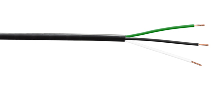 UL, CSA NORTH AMERICAN 10 AWG 3 CONDUCTOR (10/3) SJTOW CORDAGE, THERMOPLASTIC PVC JACKET, 300 VOLT, 105°C, VW-1 RATED, OIL & WATER RESISTANT, INNER CONDUCTOR COLORS: BLACK, WHITE, GREEN, CORD O.D. = 0.600", COLOR BLACK.