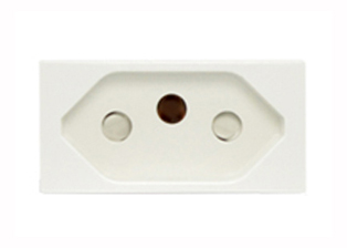 BRAZIL 10 AMPERE-250 VOLT NBR 14136-2002 TYPE N (BR2-10R) OUTLET, SHUTTERED CONTACTS, 2 POLE-3 WIRE GROUNDING (2P+E), 22.5mmX45mm MODULAR SIZE. WHITE. 

<br><font color="yellow">Notes: </font> 
<br><font color="yellow">*</font> Mounts on American 2X4 wall boxes, requires frame # 79170X45-N & # 79140X45-N wall plate (White, SS). 
<br><font color="yellow">*</font> Mounts on American 4X4 wall boxes, requires frame # 79210X45-N & # 79215X45-N wall plate (White) & blank 79590X45.
<br><font color="yellow">*</font> Mounts on European wall boxes (60mm on center), requires frame # 79250X45-N & wall plate # 79266X45-N.
<br><font color="yellow">*</font> Surface mount insulated wall boxes # 680601X45 series. Surface mount Metal wall boxes # 79240X45 series.
<br><font color="yellow">*</font> Surface mount weatherproof, IP66 rated. Requires frame # 730091X45 & # 74790X45 wall box.
<br><font color="yellow">*</font> Panel mount frames # 79110X45, # 79110X45-ALU. <a href="https://www.internationalconfig.com/catalog_pages/pg94.pdf" style="text-decoration: none" target="_blank"> Panel Mount Instruction Guide</a>
<br><font color="yellow">*</font> Not for use with #79230X45, 79235X45, 79280X45 wall boxes.
<br><font color="yellow">*</font> Not for use with #79100X45, 79100X45-ALU, 69580X45, 69582X45, 79595X45, 79575X45 mounting frames.
<br><font color="yellow">*</font> Complete range of modular devices and mounting component options. <a href="https://www.internationalconfig.com/modular_electrical_devices.asp" style="text-decoration: none">Modular Devices Link</a>
 <br><font color="yellow">*</font> Wall plates, boxes, outlets, switches, modular GFCI/RCD and circuit breakers are listed below. Scroll down to view.