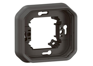 PANEL MOUNT OR WALL BOX MOUNT MODULAR DEVICE FRAME, ONE GANG, IP55 RATED. ANTHRACITE.
<br><font color="yellow">Notes: </font> 

<br><font color="yellow">*</font> Mounting frame accepts 22.5mmX45mm & 45mmX45mm modular size devices. <a href="https://www.internationalconfig.com/modular_electrical_devices.asp" style="text-decoration: none">[ Modular Devices ]</a>

<br><font color="yellow">*</font> Mounts on 60mm (60.3mm) centers. View # 77190-PM, 77190, 72350X35D, 72350X47D wall box series.

<BR><font color="yellow">*</font> View IP20 Rated Cover / Mounting Frame. <a href="https://internationalconfig.com/icc6.asp?item=69582LX45" style="text-decoration: none"> [ IP20 Device Cover ]</a> 
<br><font color="yellow">*</font> For IP20 applications: Use one # 69582LX45 insert with # 69606LX45.
  
<BR><font color="yellow">*</font> View IP55 Rated Weatherproof Cover / Mounting Frame. <a href="https://internationalconfig.com/icc6.asp?item=69880LX45" style="text-decoration: none"> [ IP55 Device Cover ]</a>

<br><font color="yellow">*</font> For IP55 Weatherproof applications: Use one # 69880LX45 lift lid weatherproof cover insert with # 69606LX45.

<br><font color="yellow">*</font> Panel mounting 69606LX45 frame requires one 69597LX45. 

<a href="https://internationalconfig.com/icc6.asp?item=69597LX45" style="text-decoration: none"> [ Panel Mount base ]</a>
 
<br><font color="yellow">*</font> Operating temp. range = -10C to +40C. Storage temp. range = -25C to +60C. UV Protected, Halogen free.
<BR><font color="yellow">*</font> View European, British, International Outlets / Switches. <a href="https://www.internationalconfig.com/modular_electrical_devices.asp" style="text-decoration: none">[ Entire Modular Device Series ]</a>