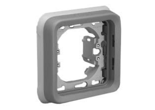 PANEL MOUNT OR WALL BOX MOUNT MODULAR DEVICE FRAME, ONE GANG, IP55 RATED. GRAY.
<br><font color="yellow">Notes: </font> 

<br><font color="yellow">*</font> Mounting frame accepts 22.5mmX45mm & 45mmX45mm modular size devices.

<br><font color="yellow">*</font> Mounts on 60mm (60.3mm) centers. View # 77190, 72350X35D, 72350X47D wall box series.
 
 <BR><font color="yellow">*</font> View European, British, International Outlets / Switches. <a href="https://www.internationalconfig.com/modular_electrical_devices.asp" style="text-decoration: none">[ Entire Modular Device Series ]</a>

<BR><font color="yellow">*</font> View IP20 Rated Cover / Mounting Frame. <a href="https://internationalconfig.com/icc6.asp?item=69582X45" style="text-decoration: none"> [ IP20 Device Cover ]</a> 
  
<BR><font color="yellow">*</font> View IP55 Rated Weatherproof Cover / Mounting Frame. <a href="https://internationalconfig.com/icc6.asp?item=69580X45" style="text-decoration: none"> [ IP55 Device Cover ]</a>

<br><font color="yellow">*</font> For IP55 Weatherproof applications: Use one # 69580X45 lift lid weatherproof cover with # 69681X45.
<br><font color="yellow">*</font> For IP20 applications: Use one # 69582X45 cover with # 69681X45.  