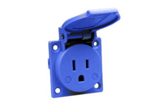 15 AMPERE-125 VOLT NEMA 5-15R WEATHERPROOF OUTLET, PANEL / WALL BOX MOUNT, TYPE B, IP54 RATED (COVER CLOSED) WITH GASKET, "T" MARK IMPACT RESISTANT, 2 POLE-3 WIRE GROUNDING (2P+E). BLUE.
<br><font color="yellow">Notes: </font> 
<br><font color="yellow">*</font> American 2x4, 4x4 wall box mount applications = Use #97120-BZ, #97120-DBZ wall plates. 
<br><font color="yellow">*</font> Surface mount wall box applications = Use #70125.
<br><font color="yellow">*</font> DIN rail mount Applications = Use #70125-DIN bracket & #70125 wall box.

<br><font color="yellow">*</font> Terminals, conductor cover for panel mount applications = Use #70127. 
<br><font color="yellow">*</font> Operating temp. = -25C to +40C.

<br><font color="yellow">**</font>NEMA Weatherproof Outlets with same mounting design listed below.
<BR>**NEMA 5-15R (15A-125V) #70020, #70020- BLU . Accepts NEMA 5-15P plugs.
<BR>**NEMA 5-20R (20A-125V) #70050-BLK, #70050-BLU . Accepts NEMA 5-20P & NEMA 5-15P plugs.
<br><font color="yellow">View:</font> Optional panel mount designs # <a href="https://internationalconfig.com/icc6.asp?item=5279-SS" style="text-decoration: none">5279-SS</a>, # <a href="https://internationalconfig.com/icc6.asp?item=5258" style="text-decoration: none">5258</a>, # <a href="https://internationalconfig.com/icc6.asp?item=5258-QC" style="text-decoration: none">5258-QC</a>. 

<br><font color="yellow">View:</font> European, British, Australia, Universal <a href="https://www.internationalconfig.com/icc5.asp?productgroup=%27Weatherproof%20Outlets,Boxes,Covers%27&Producttype=%27Panel%20Mount%20Outlets,IP44,IP55,IP68%27&set=1&title1=%27prodtype%27" style="text-decoration: none">Weatherproof outlets with same mounting design</a>. 

<br><font color="yellow">*</font> International / Worldwide panel mount power outlets for all countries are listed below in related products. Scroll down to view.

 