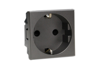 EUROPEAN SCHUKO 16 AMPERE-250 VOLT MODULAR OUTLET CEE 7/3 TYPE F, (EU1-16R), 45mmX45mm SIZE, SHUTTERED CONTACTS, 2 POLE-3 WIRE GROUNDING (2P+E), BLACK (MAGNESIUM COLOR).

<br><font color="yellow">Notes: </font>  
<br><font color="yellow">*</font> Mounts on American 2X4 wall boxes, requires frame # 79120X45-N & # 79130X45-N wall plate (White, Black, ALU, SS). 
<br> <font color="yellow">*</font> Mounts on American 4X4 wall boxes, requires frame # 79210X45-N & # 79220X45-N wall plate (White, SS).<br><font color="yellow">*</font> Mounts on European wall boxes (60mm on center), requires frame # 79250X45-N & wall plate # 79265X45-N.
<br><font color="yellow">*</font> Surface mount insulated wall boxes # 680602X45 series. Surface mount Metal wall boxes # 79235X45 series.
<br><font color="yellow">*</font> Surface mount weatherproof, IP66 rated. Requires frame # 730092X45 & # 74790X45 wall box.
<br><font color="yellow">*</font> Panel mount frames # 79100X45, # 79100X45-ALU. DIN rail mount Frame # 79595X45. <a href="https://www.internationalconfig.com/catalog_pages/pg94.pdf" style="text-decoration: none" target="_blank"> Panel Mount Instruction Guide</a>
<br><font color="yellow">*</font> Complete range of modular devices and mounting component options. <a href="https://www.internationalconfig.com/modular_electrical_devices.asp" style="text-decoration: none">Modular Devices Link</a>
 <br><font color="yellow">*</font> Wall plates, boxes, outlets, switches, modular GFCI/RCD and circuit breakers are listed below. Scroll down to view.