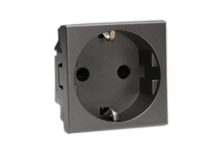 EUROPEAN SCHUKO 16 AMPERE-250 VOLT MODULAR OUTLET CEE 7/3 TYPE F, (EU1-16R), 45mmX45mm SIZE, SHUTTERED CONTACTS, 2 POLE-3 WIRE GROUNDING (2P+E), BLACK (MAGNESIUM COLOR).

<br><font color="yellow">Notes: </font>  
<br><font color="yellow">*</font> Mounts on American 2X4 wall boxes, requires frame # 79120X45-N & # 79130X45-N wall plate (White, Black, ALU, SS). 
<br> <font color="yellow">*</font> Mounts on American 4X4 wall boxes, requires frame # 79210X45-N & # 79220X45-N wall plate (White, SS).<br><font color="yellow">*</font> Mounts on European wall boxes (60mm on center), requires frame # 79250X45-N & wall plate # 79265X45-N.
<br><font color="yellow">*</font> Surface mount insulated wall boxes # 680602X45 series. Surface mount Metal wall boxes # 79235X45 series.
<br><font color="yellow">*</font> Surface mount weatherproof, IP66 rated. Requires frame # 730092X45 & # 74790X45 wall box.
<br><font color="yellow">*</font> Panel mount frames # 79100X45, # 79100X45-ALU. DIN rail mount Frame # 79595X45. <a href="https://www.internationalconfig.com/catalog_pages/pg94.pdf" style="text-decoration: none" target="_blank"> Panel Mount Instruction Guide</a>
<br><font color="yellow">*</font> Complete range of modular devices and mounting component options. <a href="https://www.internationalconfig.com/modular_electrical_devices.asp" style="text-decoration: none">Modular Devices Link</a>
 <br><font color="yellow">*</font> Wall plates, boxes, outlets, switches, modular GFCI/RCD and circuit breakers are listed below. Scroll down to view.