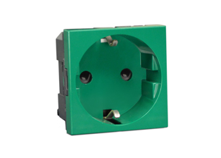 EUROPEAN SCHUKO 16 AMPERE-250 VOLT MODULAR OUTLET CEE 7/3 TYPE F, (EU1-16R), 45mmX45mm SIZE, SHUTTERED CONTACTS, 2 POLE-3 WIRE GROUNDING (2P+E). GREEN.

<br><font color="yellow">Notes: </font>  
<br><font color="yellow">*</font> Mounts on American 2X4 wall boxes, requires frame # 79120X45-N & # 79130X45-N wall plate (White, Black, ALU, SS). 
<br> <font color="yellow">*</font> Mounts on American 4X4 wall boxes, requires frame # 79210X45-N & # 79220X45-N wall plate (White, SS).<br><font color="yellow">*</font> Mounts on European wall boxes (60mm on center), requires frame # 79250X45-N & wall plate # 79265X45-N.
<br><font color="yellow">*</font> Surface mount insulated wall boxes # 680602X45 series. Surface mount Metal wall boxes # 79235X45 series.
<br><font color="yellow">*</font> Surface mount weatherproof, IP66 rated. Requires frame # 730092X45 & # 74790X45 wall box.
<br><font color="yellow">*</font> Panel mount frames # 79100X45, # 79100X45-ALU. DIN rail mount Frame # 79595X45. <a href="https://www.internationalconfig.com/catalog_pages/pg94.pdf" style="text-decoration: none" target="_blank"> Panel Mount Instruction Guide</a>
<br><font color="yellow">*</font> Complete range of modular devices and mounting component options. <a href="https://www.internationalconfig.com/modular_electrical_devices.asp" style="text-decoration: none">Modular Devices Link</a>
 <br><font color="yellow">*</font> Wall plates, boxes, outlets, switches, modular GFCI/RCD and circuit breakers are listed below. Scroll down to view.
