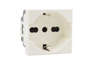 EUROPEAN SCHUKO CEE 7/3 TYPE F, (EU1-16R) 16 AMPERE-250 VOLT, ITALY, CHILE TYPE L, CEI 23-50 (S17) CEI 23-16 (IT1-10R/IT2-16R) MODULAR OUTLET, SHUTTERED CONTACTS, 2 POLE-3 WIRE GROUNDING, 45mmX45mm SIZE. WHITE.

<br><font color="yellow">Notes: </font> 
<br><font color="yellow">*</font> Mounts on American 2X4 wall boxes, requires frame # 79120X45-N & # 79130X45-N wall plate (White, Black, ALU, SS). 
<br> <font color="yellow">*</font> Mounts on American 4X4 wall boxes, requires frame # 79210X45-N & # 79220X45-N wall plate (White, SS).
<br><font color="yellow">*</font> Mounts on European wall boxes (60mm on center), requires frame # 79250X45-N & wall plate # 79265X45-N.
<br><font color="yellow">*</font> Surface mount insulated wall boxes # 680602X45 series. 
<br><font color="yellow">*</font> Surface mount weatherproof, IP66 rated. Requires frame # 730092X45 & # 74790X45 wall box.
<br><font color="yellow">*</font> Not for use with #79230X45, 79235X45, 79280X45 wall boxes.
<br><font color="yellow">*</font> Not for use with #79100X45, 79100X45-ALU, 69580X45, 69582X45, 79595X45, 79575X45 mounting frames.
<br><font color="yellow">*</font> Complete range of modular devices and mounting component options. <a href="https://www.internationalconfig.com/modular_electrical_devices.asp" style="text-decoration: none">Modular Devices Link</a>
 <br><font color="yellow">*</font> Wall plates, boxes, outlets, switches, modular GFCI/RCD and circuit breakers are listed below. Scroll down to view.