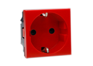 EUROPEAN SCHUKO 16 AMPERE-250 VOLT MODULAR OUTLET CEE 7/3 TYPE F, (EU1-16R), 45mmX45mm SIZE, SHUTTERED CONTACTS, 2 POLE-3 WIRE GROUNDING (2P+E). RED.

<br><font color="yellow">Notes: </font>  
<br><font color="yellow">*</font> Mounts on American 2X4 wall boxes, requires frame # 79120X45-N & # 79130X45-N wall plate (White, Black, ALU, SS). 
<br> <font color="yellow">*</font> Mounts on American 4X4 wall boxes, requires frame # 79210X45-N & # 79220X45-N wall plate (White, SS).<br><font color="yellow">*</font> Mounts on European wall boxes (60mm on center), requires frame # 79250X45-N & wall plate # 79265X45-N.
<br><font color="yellow">*</font> Surface mount insulated wall boxes # 680602X45 series. Surface mount Metal wall boxes # 79235X45 series.
<br><font color="yellow">*</font> Surface mount weatherproof, IP66 rated. Requires frame # 730092X45 & # 74790X45 wall box.
<br><font color="yellow">*</font> Panel mount frames # 79100X45, # 79100X45-ALU. DIN rail mount Frame # 79595X45. <a href="https://www.internationalconfig.com/catalog_pages/pg94.pdf" style="text-decoration: none" target="_blank"> Panel Mount Instruction Guide</a>
<br><font color="yellow">*</font> Complete range of modular devices and mounting component options. <a href="https://www.internationalconfig.com/modular_electrical_devices.asp" style="text-decoration: none">Modular Devices Link</a>
 <br><font color="yellow">*</font> Wall plates, boxes, outlets, switches, modular GFCI/RCD and circuit breakers are listed below. Scroll down to view.
