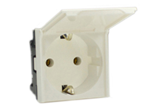 EUROPEAN SCHUKO 16 AMPERE-250 VOLT MODULAR CEE 7/3 TYPE F (EU1-16R) OUTLET WITH LIFT LID COVER, SHUTTERED CONTACTS, IP40 RATED, 2 POLE-3 WIRE GROUNDING (2P+E), 45mmX45mm SIZE, PANEL OR WALL BOX MOUNT. WHITE.

<br><font color="yellow">Notes: </font>  
<br><font color="yellow">*</font> Mounts on American 2X4 wall boxes, requires frame # 79120X45-N & # 79130X45-N wall plate (White, Black, ALU, SS). 
<br> <font color="yellow">*</font> Mounts on American 4X4 wall boxes, requires frame # 79210X45-N & # 79220X45-N wall plate (White, SS).<br><font color="yellow">*</font> Mounts on European wall boxes (60mm on center), requires frame # 79250X45-N & wall plate # 79265X45-N.
<br><font color="yellow">*</font> Surface mount insulated wall boxes # 680602X45 series. Surface mount Metal wall boxes # 79235X45 series.
<br><font color="yellow">*</font> Surface mount weatherproof, IP66 rated. Requires frame # 730092X45 & # 74790X45 wall box.
<br><font color="yellow">*</font> Panel mount frames # 79100X45, # 79100X45-ALU. DIN rail mount Frame # 79595X45. <a href="https://www.internationalconfig.com/catalog_pages/pg94.pdf" style="text-decoration: none" target="_blank"> Panel Mount Instruction Guide</a>
<br><font color="yellow">*</font> Complete range of modular devices and mounting component options. <a href="https://www.internationalconfig.com/modular_electrical_devices.asp" style="text-decoration: none">Modular Devices Link</a>
 <br><font color="yellow">*</font> Wall plates, boxes, outlets, switches, modular GFCI/RCD and circuit breakers are listed below. Scroll down to view.
