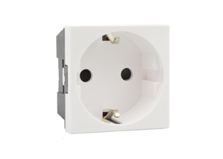 EUROPEAN SCHUKO 16 AMPERE-250 VOLT MODULAR OUTLET CEE 7/3 TYPE F (EU1-16R), 45mmX45mm SIZE, SHUTTERED CONTACTS, 2 POLE-3 WIRE GROUNDING (2P+E), WALL BOX, PANEL, DIN RAIL MOUNT. WHITE.

<br><font color="yellow">Notes: </font>  
<br><font color="yellow">*</font> Mounts on American 2X4 wall boxes, requires frame # 79120X45-N & # 79130X45-N wall plate (White, Black, ALU, SS). 
<br> <font color="yellow">*</font> Mounts on American 4X4 wall boxes, requires frame # 79210X45-N & # 79220X45-N wall plate (White, SS).<br><font color="yellow">*</font> Mounts on European wall boxes (60mm on center), requires frame # 79250X45-N & wall plate # 79265X45-N.
<br><font color="yellow">*</font> Surface mount insulated wall boxes # 680602X45 series. Surface mount Metal wall boxes # 79235X45 series.
<br><font color="yellow">*</font> Surface mount weatherproof, IP66 rated. Requires frame # 730092X45 & # 74790X45 wall box.
<br><font color="yellow">*</font> Panel mount frames # 79100X45, # 79100X45-ALU. DIN rail mount Frame # 79595X45. <a href="https://www.internationalconfig.com/catalog_pages/pg94.pdf" style="text-decoration: none" target="_blank"> Panel Mount Instruction Guide</a>
<br><font color="yellow">*</font> Complete range of modular devices and mounting component options. <a href="https://www.internationalconfig.com/modular_electrical_devices.asp" style="text-decoration: none">Modular Devices Link</a>
 <br><font color="yellow">*</font> Wall plates, boxes, outlets, switches, modular GFCI/RCD and circuit breakers are listed below. Scroll down to view.

 