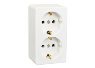 EUROPEAN SCHUKO CEE 7/3 TYPE F (EU1-16R) 16 AMPERE-250 VOLT SURFACE MOUNT DUPLEX OUTLET, IP20 RATED, 2 POLE-3 WIRE GROUNDING (2P+E). WHITE.

<br><font color="yellow"> Notes: </font> 
<br><font color="yellow">*</font> Surface mount base plate available, use part # 70116-BP.
<br><font color="yellow">*</font> Terminals accept 1.5mm conductors.
<br><font color="yellow">*</font> Terminal screw torque = 0.6Nm, Cover screw torque = 0.4Nm.
<br><font color="yellow">*</font> Operating temp. = -5C to +40C.
<br><font color="yellow">*</font> Mounts Vertically or Horizontally.
<br><font color="yellow">*</font> European Schuko connectors, plugs, outlets, GFCI/RCD sockets, power strips, power cords are listed below. Scroll down to view.


