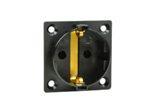 EUROPEAN SCHUKO 16 AMPERE-250 VOLT CEE 7/3 TYPE F OUTLET (EU1-16R), 50mmX50mm SIZE, PANEL MOUNT OR WALL BOX MOUNT, 2 POLE-3 WIRE GROUNDING (2P+E), IMPACT RESISTANT NYLON. BLACK.

<br><font color="yellow">Notes: </font> 
<br><font color="yellow">*</font> Terminal screw torque = 0.5Nm.
<br><font color="yellow">*</font> Stainless steel wall plates #97120-BZ and #97120-DBZ mounts outlet onto standard American 2x4 and 4x4 wall boxes.
<br><font color="yellow">*</font> Optional panel mount terminal shield #70127 available.
<br><font color="yellow">*</font> European Schuko "locking" outlet #70300 available. Prevents accidental disconnects.
<br><font color="yellow">*</font> International / Worldwide panel mount power outlets for all countries are listed below in related products. Scroll down to view.