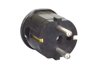 EUROPEAN SCHUKO, GERMANY, FRANCE, BELGIUM PLUG, 16 AMPERE-250 VOLT, CEE 7/7 DIN 49441 TYPE E, F PLUG (EU1-16P) (4.8 mm DIA. PINS), IP20 RATED, REWIREABLE DOWN ANGLE PLUG, 2 POLE-3 WIRE GROUNDING (2P+E), MAX. CORD O.D. = 8.5mm (0.335"). BLACK. 

<br><font color="yellow">*</font> Watertight IP68/IP66 Locking plug available # <a href="https://internationalconfig.com/icc6.asp?item=70341-N" style="text-decoration: none">70341-N</a>. Locking design also prevents accidental disconnect.

<br><font color="yellow">*</font> European Schuko connectors, plugs, inlets, outlets, GFCI/RCD sockets, power strips, power cords, plug adapters listed below in related products. Scroll down to view.