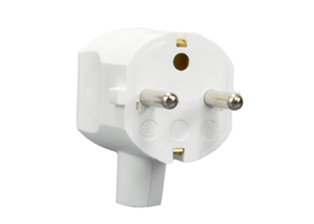 EUROPEAN SCHUKO PLUG, 16 AMPERE-250 VOLT, IP20, CEE 7/7 TYPE E, F PLUG (EU1-16P), 4.8mm DIA. PINS, REWIREABLE DOWN ANGLE PLUG, 2 POLE-3 WIRE GROUNDING (2P+E), MAX. CORD O.D. = 10mm (0.394"), PA6 NYLON. WHITE.

<br><font color="yellow">Notes: </font> 
<br><font color="yellow">*</font> Terminal torque: L/N = 0.4Nm, PE (Earth) = 0.6Nm.
<br><font color="yellow">*</font> Conductor strip length: L/N = 25mm, PE (Earth) = 40mm.
<br><font color="yellow">*</font> Nylon (PA)Temp. rating = -40C to +75C. 
 <br><font color="yellow">*</font> VDE Minimum Temp. rating = -5C to +35C. 
 <br><font color="yellow">*</font> Schuko plugs, outlets, In-line connectors, PDU socket strips, power cords, adapters are listed below in related products. Scroll down to view.