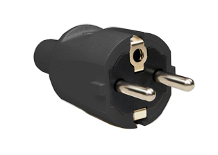 EUROPEAN SCHUKO, GERMANY, FRANCE, BELGIUM, RUSSIA PLUG, 16 AMPERE-250 VOLT, CEE 7/7 (EU1-16P) TYPE E, F PLUG (4.8mm DIA. PINS), IP20 RATED, REWIREABLE PLUG, 2 POLE-3 WIRE GROUNDING (2P+E), IMPACT RESISTANT, O.D. CORD GRIP = 10.4mm (0.409") DIA., BLACK. 

<br><font color="yellow">Notes: </font> 
<br><font color="yellow">*</font> Terminals accept 0.75mm-1.5mm conductors. Screw torque terminals = 0.5Nm-0.8Nm, Strain relief = 0.5Nm, Housing = 0.5Nm. 

<br><font color="yellow">*</font> Operating temp. = -15C to +35C. Storage temp. = -15C to +60C. Materials = PVC, PA.

<br><font color="yellow">*</font> Watertight IP68/IP66 Locking plug available # <a href="https://internationalconfig.com/icc6.asp?item=70341-N" style="text-decoration: none">70341-N</a>. Locking design also prevents accidental disconnect.

<br><font color="yellow">*</font> Schuko plugs, outlets, in-line connectors, PDU socket strips, power cords, adapters are listed below in related products. Scroll down to view.

