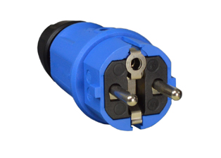 EUROPEAN SCHUKO, GERMANY, FRANCE, BELGIUM PLUG, (EU1-16P) 16 AMPERE-250 VOLT CEE 7/7, DIN / VDE 0620, IEC 60884 TYPE E, F PLUG, 4.8 mm DIA. PINS, 2 POLE-3 WIRE GROUNDING (2P+E), IP44 RATED, IK08 RATED, REWIREABLE ELAMID PLASTIC PLUG, UV PROTECTION, CHEMICAL AND IMPACT RESISTANT, TERMINALS ACCEPT 2.5mm CONDUCTORS, MAX. CORD O.D. = 0.492" DIA., BLUE.

<br><font color="yellow">Notes: </font> 
<br><font color="yellow">*ELAMID Plastic Material Features:</font> -40C to +80C rated, UV protection, chemical and impact resistant.
 
<br><font color="yellow">*</font> Watertight IP68/IP66 Locking plug available # <a href="https://internationalconfig.com/icc6.asp?item=70341-N" style="text-decoration: none">70341-N</a>. Locking design also prevents accidental disconnect.

