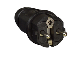 EUROPEAN SCHUKO, GERMANY, FRANCE, BELGIUM PLUG, (EU1-16P) 16 AMPERE-250 VOLT CEE 7/7, DIN / VDE 0620, IEC 60884 TYPE E, F PLUG, 4.8 mm DIA. PINS, 2 POLE-3 WIRE GROUNDING (2P+E), IP44 RATED, IK08 RATED, REWIREABLE ELAMID PLASTIC PLUG, UV PROTECTION, CHEMICAL AND IMPACT RESISTANT, TERMINALS ACCEPT 2.5mm CONDUCTORS, MAX. CORD O.D. = 0.492" DIA., BLACK.

<br><font color="yellow">Notes: </font> 
<br><font color="yellow">*ELAMID Plastic Material Features:</font> -40C to +80C rated, UV protection, chemical and impact resistant.
<br><font color="yellow">*</font> Watertight IP68/IP66 Locking plug available # <a href="https://internationalconfig.com/icc6.asp?item=70341-N" style="text-decoration: none">70341-N</a>. Locking design also prevents accidental disconnect.

