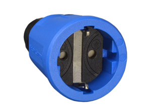 EUROPEAN SCHUKO, GERMANY, (EU1-16R) 16 AMPERE-250 VOLT CEE 7/3, DIN / VDE 0620, IEC 60884 TYPE F, "ELAMID PLASTIC" CONNECTOR, 2 POLE-3 WIRE GROUNDING (2P+E), IP20 RATED, SHUTTERED CONTACTS, UV PROTECTION, CHEMICAL AND IMPACT RESISTANT, TERMINALS ACCEPT 2.5mm CONDUCTORS, MAX. CORD O.D. = 0.492" DIA., BLUE.

<br><font color="yellow">Notes: </font> 
<br><font color="yellow">*ELAMID Plastic Material Features:</font> -40�C to +80�C rated, UV protection, chemical and impact resistant.

<br><font color="yellow">*</font> Watertight IP68/IP66 Locking Connector available # <a href="https://internationalconfig.com/icc6.asp?item=70361" style="text-decoration: none">70361"</a>. Locking design also prevents accidental disconnect.
 
 