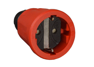 EUROPEAN SCHUKO, GERMANY CONNECTOR, (EU1-16R) 16 AMPERE-250 VOLT CEE 7/3, DIN / VDE 0620, IEC 60884 TYPE F, REWIREABLE ELAMID PLASTIC CONNECTOR, 2 POLE-3 WIRE GROUNDING (2P+E), IP20 RATED, SHUTTERED CONTACTS, UV PROTECTION, CHEMICAL AND IMPACT RESISTANT, TERMINALS ACCEPT 2.5mm CONDUCTORS, MAX. CORD O.D. = 0.492" DIA., RED.

<br><font color="yellow">Notes: </font> 
<br><font color="yellow">*ELAMID Plastic Material Features:</font> -40C to +80C rated, UV protection, chemical and impact resistant.

<br><font color="yellow">*</font> European, Schuko Extension Cords, Type E, F, Weatherproof IP44, GFCI/RCD versions. View: <a href="https://internationalconfig.com/icc6.asp?item=European-Extension-Cords" style="text-decoration: none">European-Extension-Cords</a>. 


<br><font color="yellow">*</font> Watertight IP68/IP66 Locking Connector available # <a href="https://internationalconfig.com/icc6.asp?item=70361" style="text-decoration: none">70361</a>. Locking design also prevents accidental disconnect.
 
 