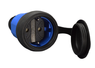 EUROPEAN SCHUKO, GERMANY CONNECTOR, (EU1-16R) 16 AMPERE-250 VOLT CEE 7/3, DIN / VDE 0620, IEC 60884 TYPE F, REWIREABLE ELAMID PLASTIC CONNECTOR, 2 POLE-3 WIRE GROUNDING (2P+E), PROTECTIVE FLIP LID COVER, IP44 RATED, IK08 RATED, VDE T RATED (IMPACT RESISTANT), SHUTTERED CONTACTS, TERMINALS ACCEPT 2.5mm CONDUCTORS, MAX. CORD O.D. = 0.492" DIA. BLUE.

<br><font color="yellow">Notes: </font> 
<br><font color="yellow">*ELAMID Plastic Material Features:</font> -40C to +80C rated, UV protection, chemical and impact resistant.

<br><font color="yellow">*</font> European, Schuko Extension Cords, Type E, F, Weatherproof IP44, GFCI/RCD versions. View: <a href="https://internationalconfig.com/icc6.asp?item=European-Extension-Cords" style="text-decoration: none">European-Extension-Cords</a>. 


<br><font color="yellow">*</font> Watertight IP68/IP66 Locking Connector available # <a href="https://internationalconfig.com/icc6.asp?item=70361" style="text-decoration: none">70361</a>. Locking design also prevents accidental disconnect.
 
 