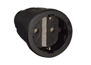 EUROPEAN SCHUKO, GERMANY, (EU1-16R) 16 AMPERE-250 VOLT CEE 7/3, DIN / VDE 0620, IEC 60884 TYPE F, "ELAMID PLASTIC" CONNECTOR, 2 POLE-3 WIRE GROUNDING (2P+E), IP20 RATED, SHUTTERED CONTACTS, UV PROTECTION, CHEMICAL AND IMPACT RESISTANT, TERMINALS ACCEPT 2.5mm CONDUCTORS, MAX. CORD O.D. = 0.492" DIA., BLACK.

<br><font color="yellow">Notes: </font> 
<br><font color="yellow">*ELAMID Plastic Material Features:</font> -40�C to +80�C rated, UV protection, chemical and impact resistant.

<br><font color="yellow">*</font> Watertight IP68/IP66 Locking Connector available # <a href="https://internationalconfig.com/icc6.asp?item=70361" style="text-decoration: none">70361"</a>. Locking design also prevents accidental disconnect.
 
 