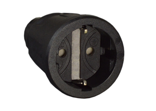 EUROPEAN SCHUKO, GERMANY CONNECTOR, (EU1-16R) 16 AMPERE-250 VOLT CEE 7/3, DIN / VDE 0620, IEC 60884 TYPE F, REWIREABLE ELAMID PLASTIC CONNECTOR, 2 POLE-3 WIRE GROUNDING (2P+E), IP20 RATED, SHUTTERED CONTACTS, UV PROTECTION, CHEMICAL AND IMPACT RESISTANT, TERMINALS ACCEPT 2.5mm CONDUCTORS, MAX. CORD O.D. = 0.492" DIA., BLACK.

<br><font color="yellow">Notes: </font> 
<br><font color="yellow">*ELAMID Plastic Material Features:</font> -40C to +80C rated, UV protection, chemical and impact resistant.

<br><font color="yellow">*</font> European, Schuko Extension Cords, Type E, F, Weatherproof IP44, GFCI/RCD versions. View: <a href="https://internationalconfig.com/icc6.asp?item=European-Extension-Cords" style="text-decoration: none">European-Extension-Cords</a>. 


<br><font color="yellow">*</font> Watertight IP68/IP66 Locking Connector available # <a href="https://internationalconfig.com/icc6.asp?item=70361" style="text-decoration: none">70361</a>. Locking design also prevents accidental disconnect.
 
 