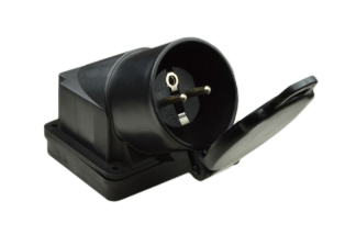 EUROPEAN SCHUKO 16 AMPERE-250 VOLT CEE 7/7 TYPE E, F, (EU1-16) WEATHERPROOF IP44 POWER INLET, SNAP-SHUT CLOSURE LID, 2 POLE-3 WIRE GROUNDING (2P+E), SURFACE MOUNT. BLACK.     

<br><font color="yellow">Notes: </font>   
<br><font color="yellow">*</font> # 70190 Accepts European Schuko # 70161 (EU1-16R), France / Belgium # 71161 (FR1-16R) type connectors.    
<br><font color="yellow">*</font> IP68 Rated Watertight option listed below.      
<br><font color="yellow">*</font> # <a href="https://internationalconfig.com/icc6.asp?item=71442" style="text-decoration: none"> 71442 </a>, <a href="https://internationalconfig.com/icc6.asp?item=71443" style="text-decoration: none"> 71443 </a>, <a href="https://internationalconfig.com/icc6.asp?item=71444" style="text-decoration: none"> 71444  </a> Watertight Power Inlets Lock onto Schuko Connector #  <a href="https://internationalconfig.com/icc6.asp?item=71445" style="text-decoration: none"> 71445 </a>. Prevents accidental disconnects.        <br><font color="yellow">*</font> European extension cords, GFCI RCD extension cords, plugs, connectors, power cords, are listed below in related products. Scroll down to view.           
